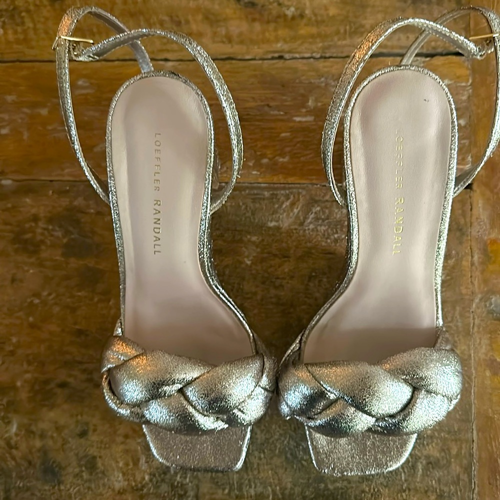 Loeffler Randall Fae braided/quilted strappy platform sandals/heels, 6.5